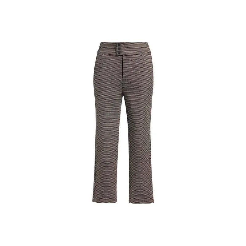 QIAOWANNI Casual Pants Women's Black Brown Small Plaid-0