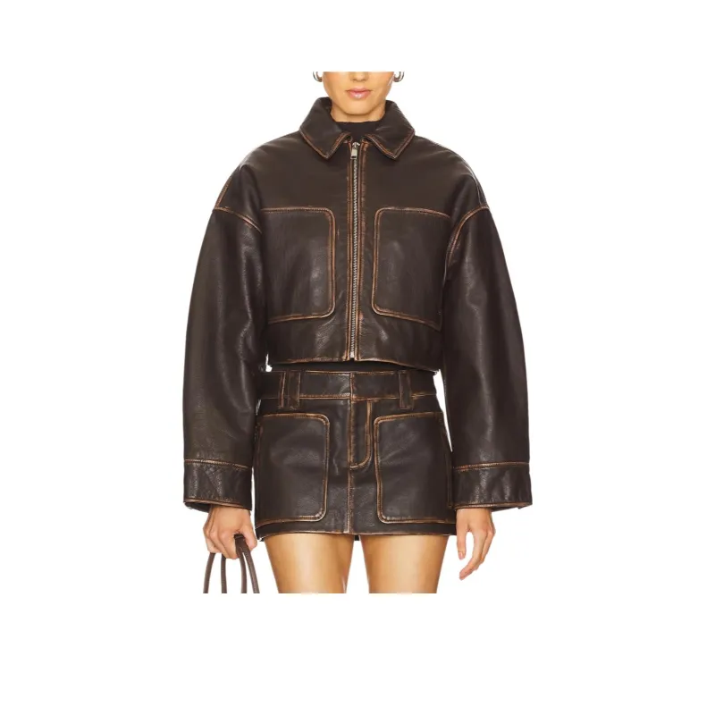 GRLFRND Leather Jacket Women's Brown-0