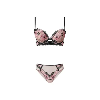 Twinset Floral Embroidery Push Up Bra And Briefs