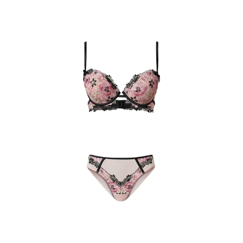 Twinset Floral Embroidery Push Up Bra And Briefs-0