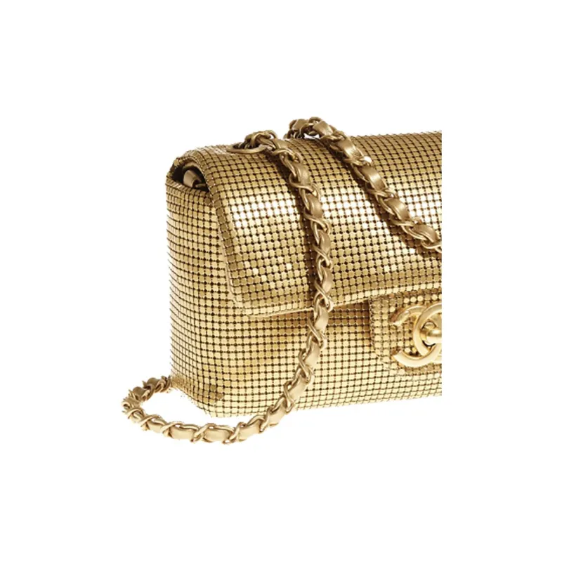 CHANEL 21K Winter Leather Handbag, Shoulder Bag, Crossbody Bag Mini Women's Gold-3