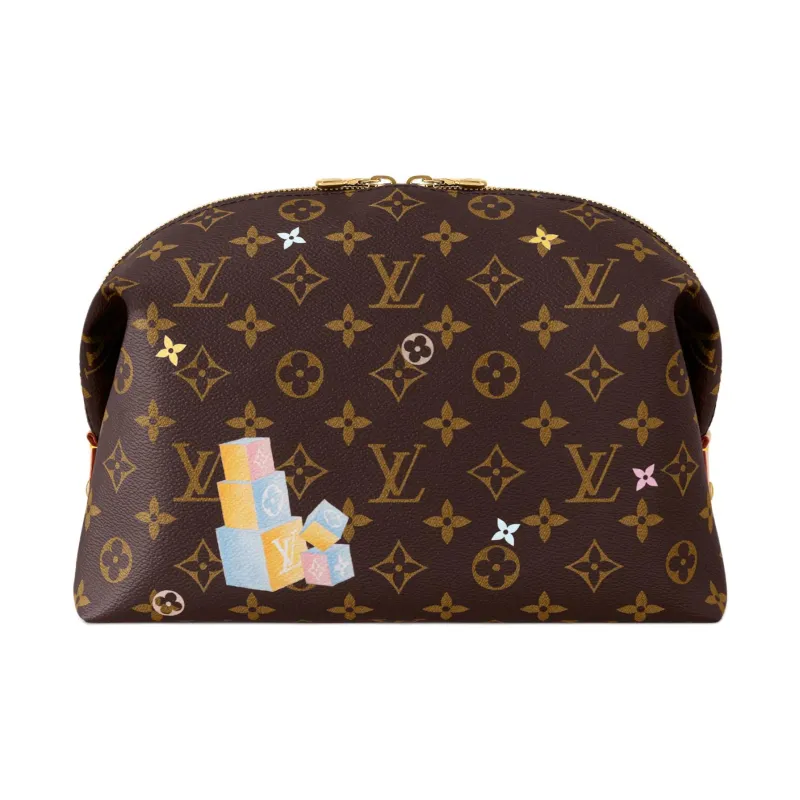 LOUIS VUITTON Coated Canvas Makeup Bag Women's Brown-2