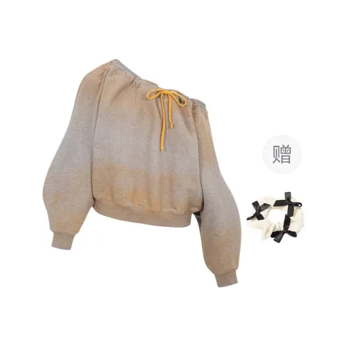 TURN UP Sweatshirt Women's Rust Gray+Bowknot Hair Tie Comes With
