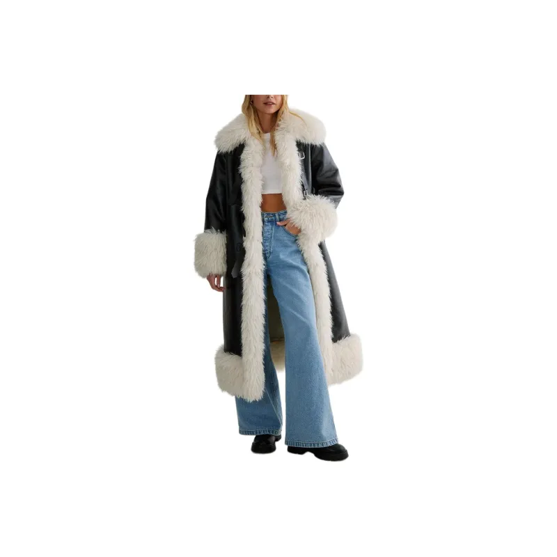 NASTY GAL Plush Collar Bonded Maxi Aviator Coats Women's Black-0