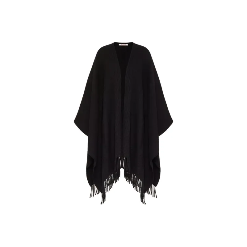 Valentino V Neck Fringed Edge Poncho-0