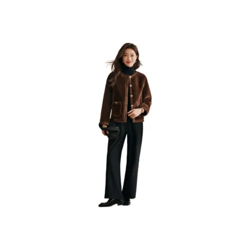 Mo Han Yi Mei Velvet-feel Coat Women's Dark Coffee