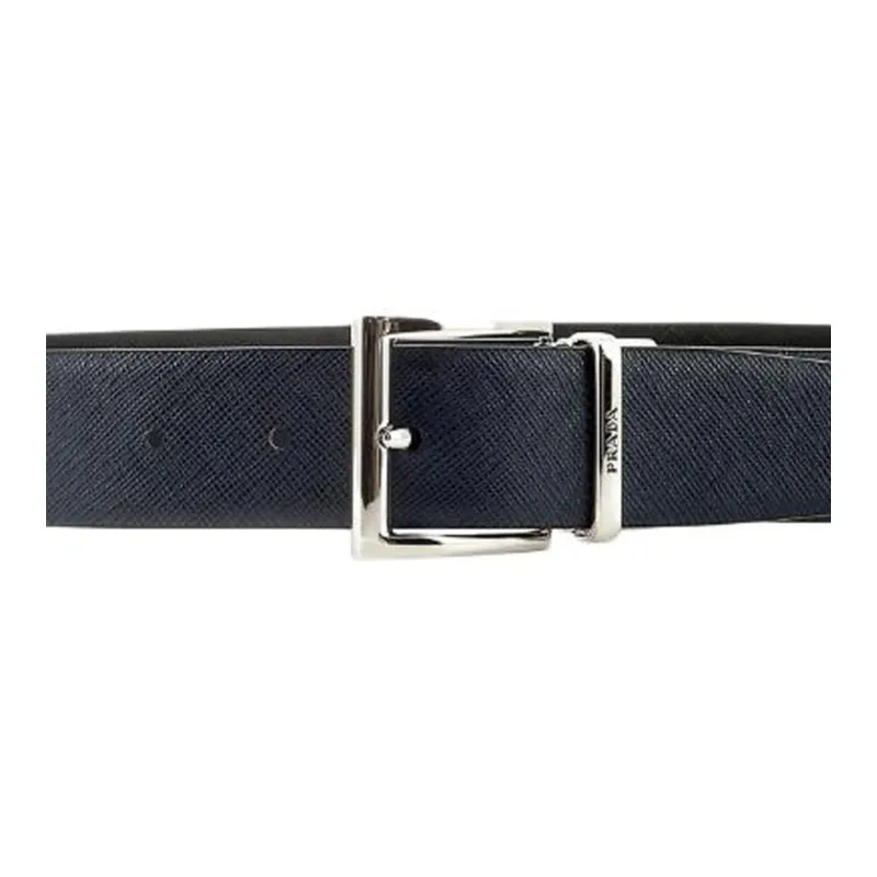 PRADA Calfskin Leather Belts Unisex Black Width 3.3CM-1