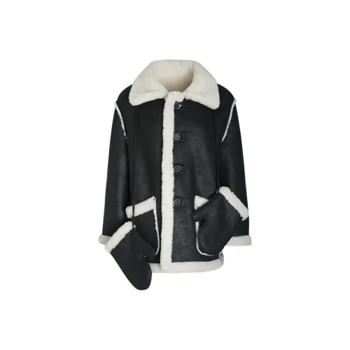 Little Pull Velvet feel Coat Women's Flat Black Silver