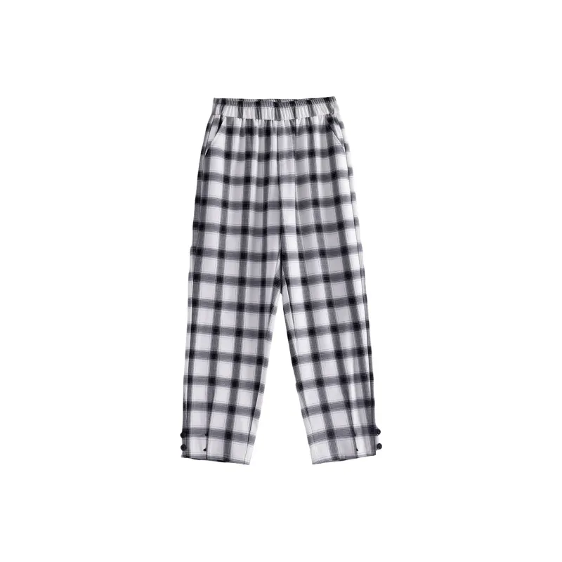 H YXIANG Casual Pants Women's White Plaid-0