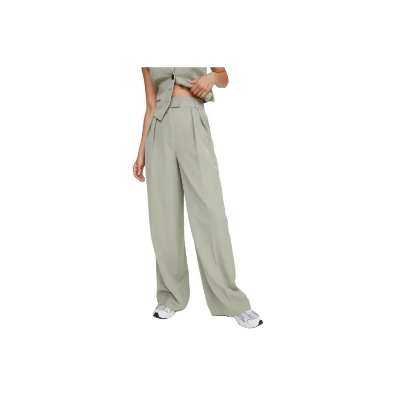 NASTY GAL Essentials Double Pleat Straight Leg Trouser Casual Pants Women's Sage Green-0