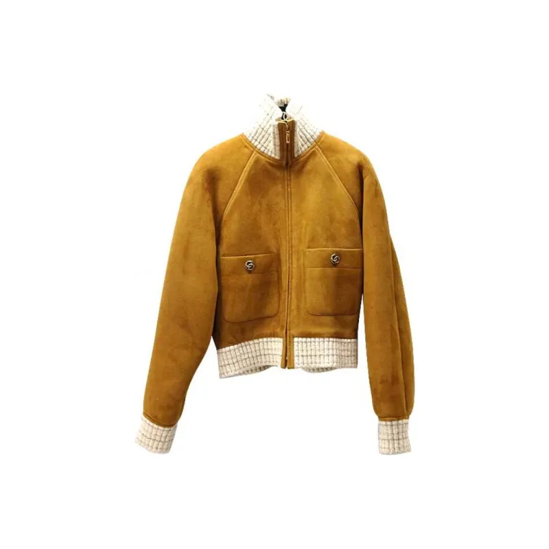 CHANEL Leather Jacket Women's Brown-0