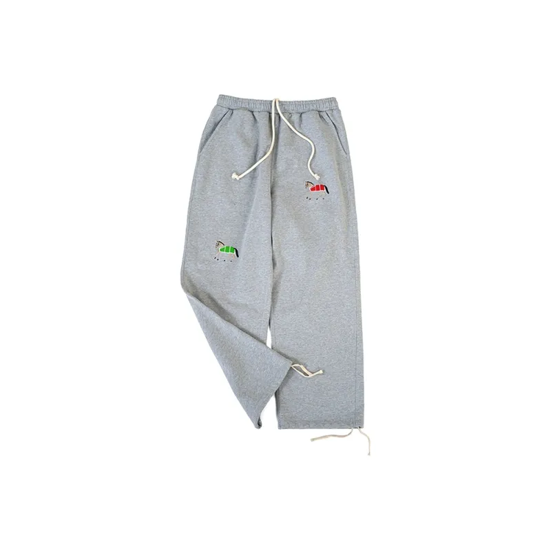 Ideeaideea Vintage Comfortable Embroidered Drawstring Loose Fit Sweatpants With Adjustable Hem Unisex Heather Gray-0