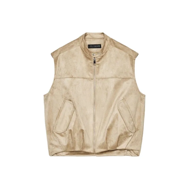 ZARA Vests Women's Tan-0