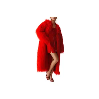 NASTY GAL Maxi Faux Mongolian Coat Coats Women's Red