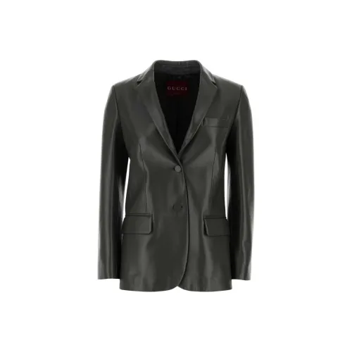 GUCCI Single-Breasted Leather Jacket