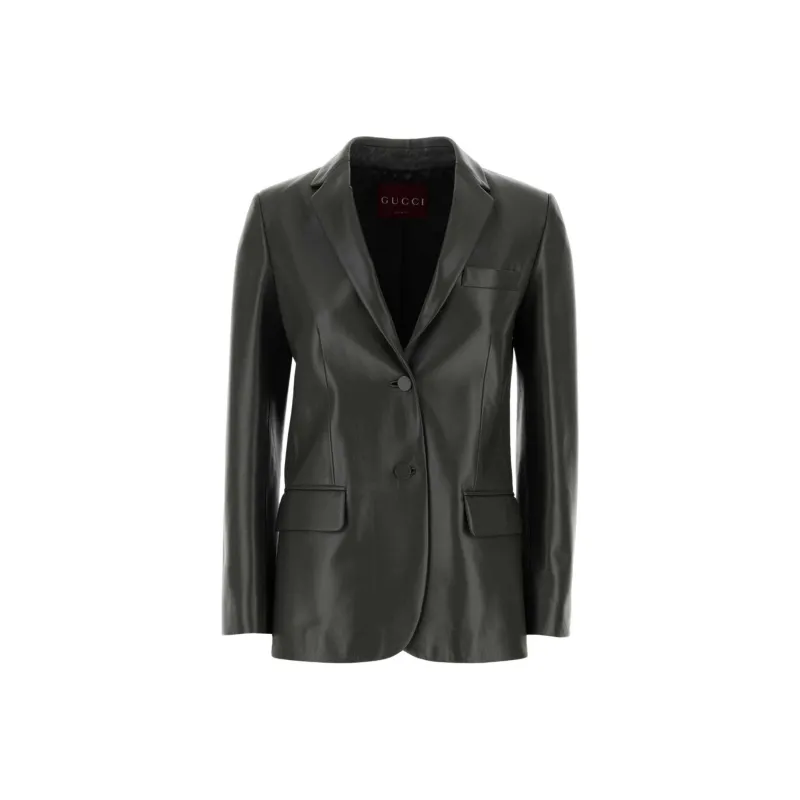 GUCCI Single-Breasted Leather Jacket-0