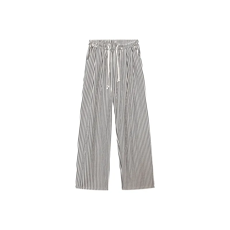 CHARM PICK Casual Pants Women's Black White Stripes-0
