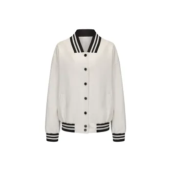 CHIWAWAMEME Leather Jacket Women's Milk White Smashes Black