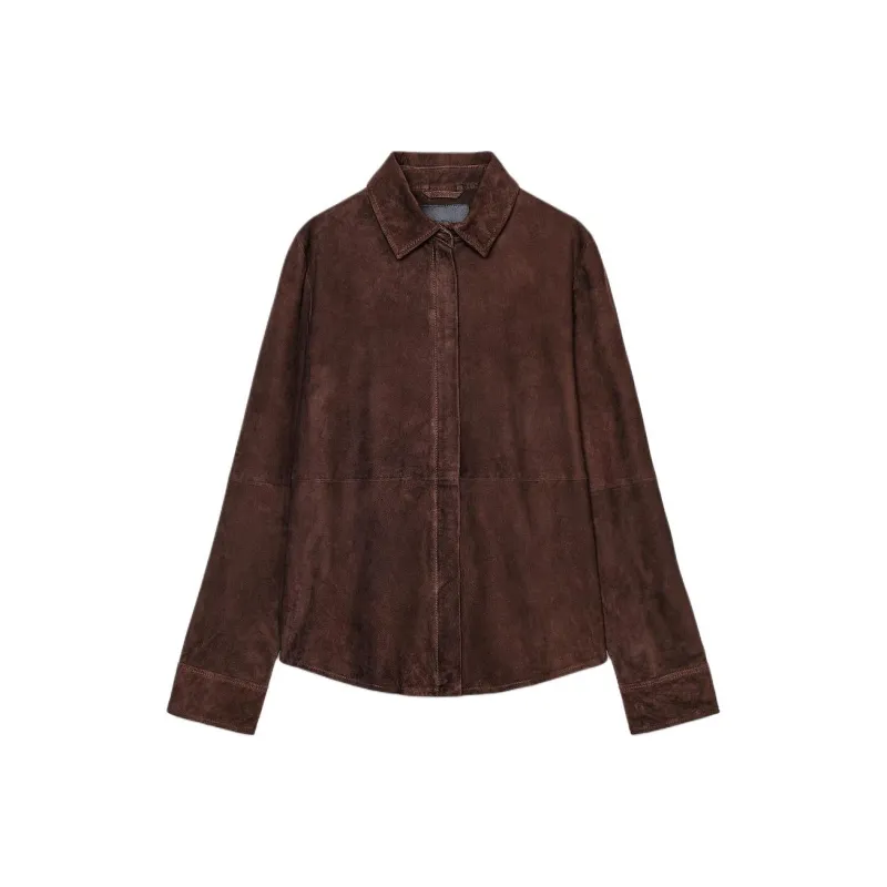 ZARA ZW Series Leather Jacket Women's Brown-0