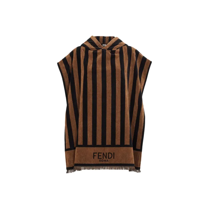 FENDI Pequin-stripe Frayed Poncho-0