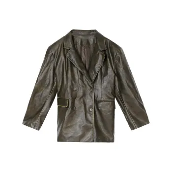 XINBANGBANG Leather Jacket Women's Green Coffee