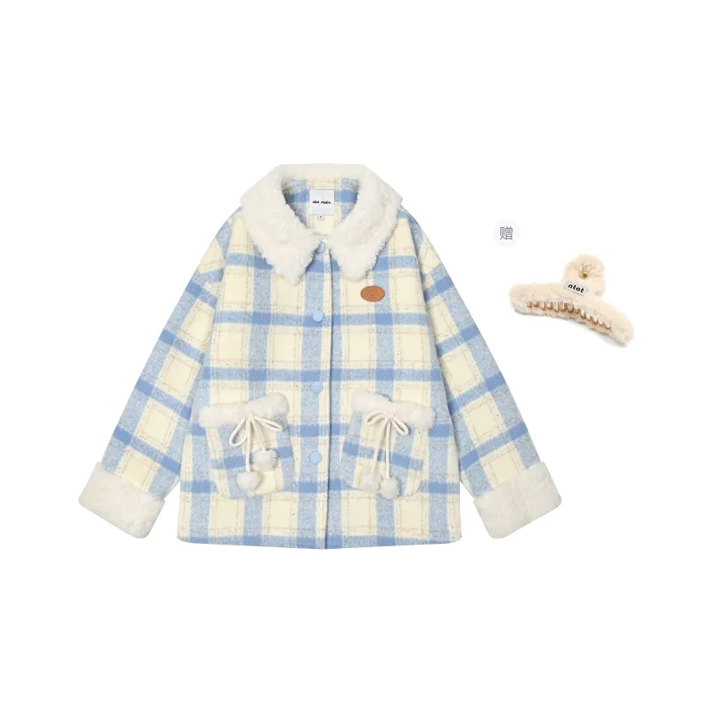 NTOT Velvet-feel Coat Women's Blue White-0