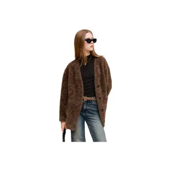 3COLOUR Velvet feel Coat Women's Coffee