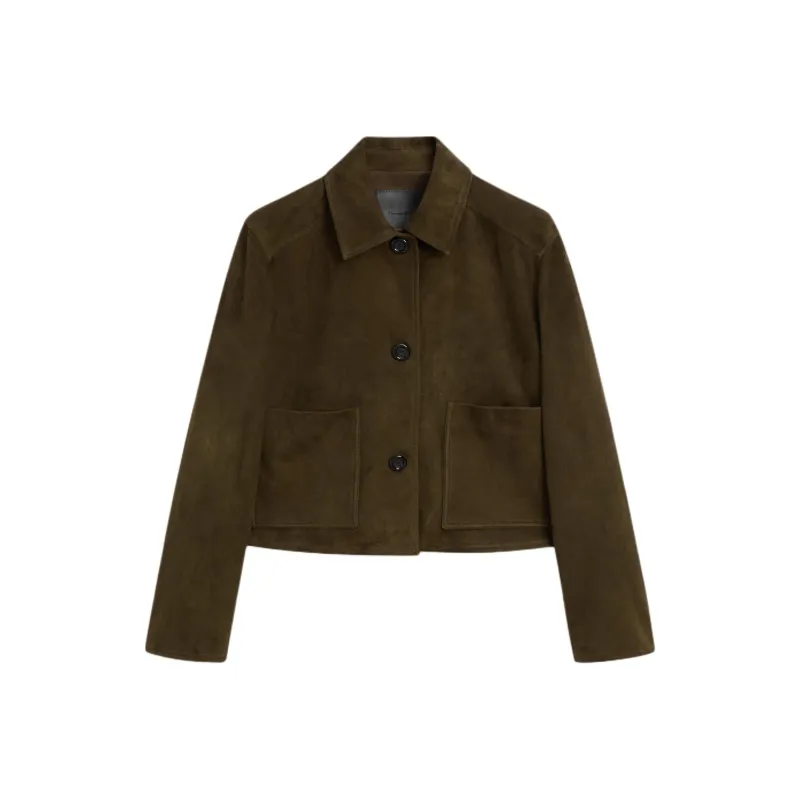 Massimo Dutti Leather Jacket Women's Green-0