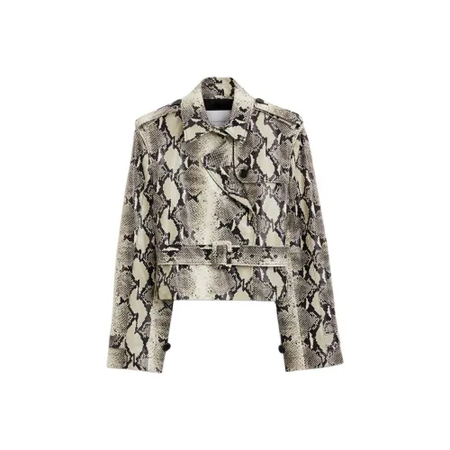 SCANLAN THEODORE Leather Reptile Trench Leather Jacket Women's Stone/Stone Color