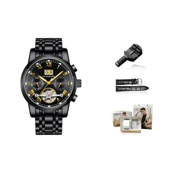 GUANQIN Automatic Mechanical Movement Stainless Steel Watchband Watch Men's Watches Black Dial