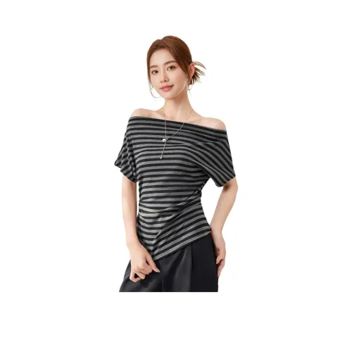 Love to serve T Shirts Women's Black Gray Stripes 1