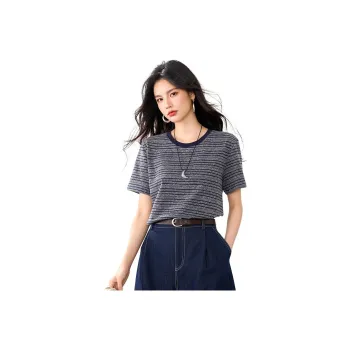 La Chapelle T Shirts Women's Gray Blue Stripes