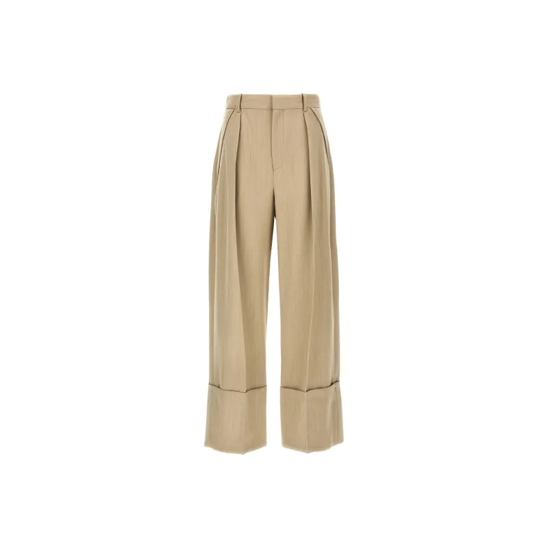 Victoria Beckham Wide Leg Turn Up Trousers-0