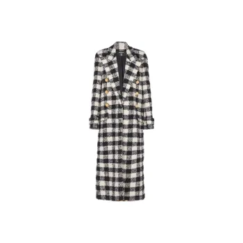 BALMAIN Long 6-Button Tweed Coat