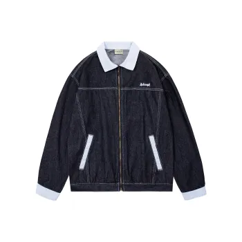 VS WHAT Denim Jacket Unisex Dark Blue With Pink Stripes