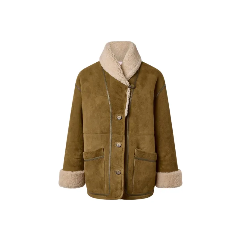 Rouje FW24 FERDINAND COAT Leather Jacket Women's Khaki-0