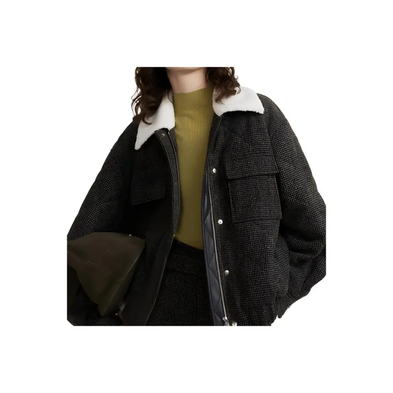 ELLE Puffer Jacket Women's Coffee Plaid-2