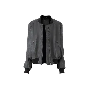 SOON FLOWER Long Sleeved Leather Jacket Coat Women's Gray