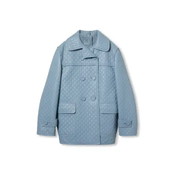 GUCCI FW24 Leather Jacket Women's Light Blue