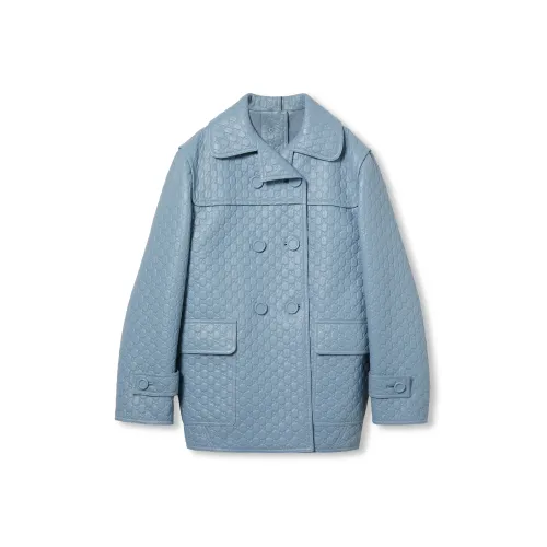 GUCCI FW24 Leather Jacket Women's Light Blue