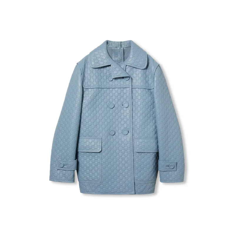 GUCCI FW24 Leather Jacket Women's Light Blue-0