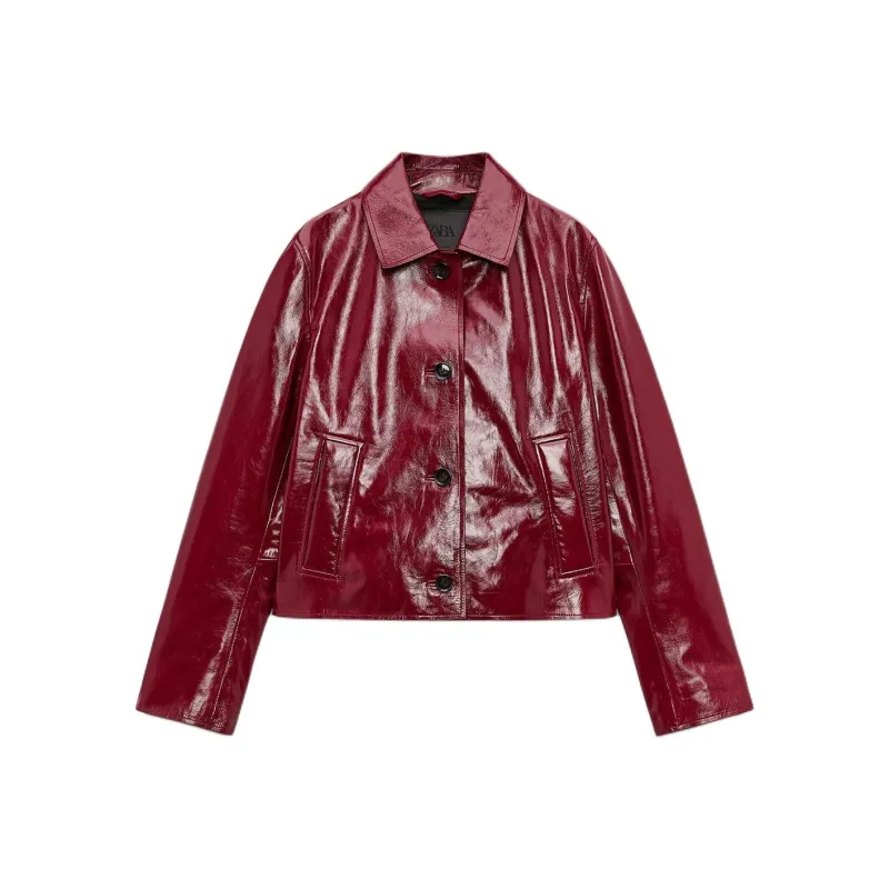 ZARA ZW Series Leather Jacket Women's Bright Red-0