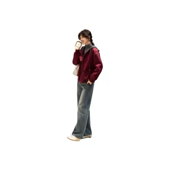 XWI Puffer Jacket Women's Burgundy With Dark Gray