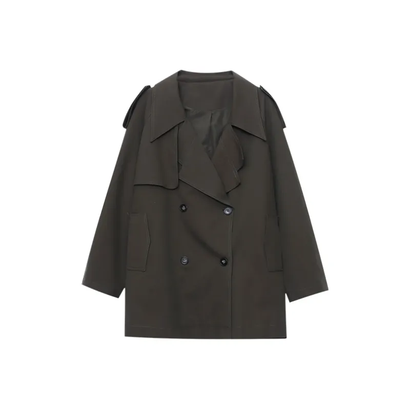 CHARM PICK Trench Coat Women's Army Green-0