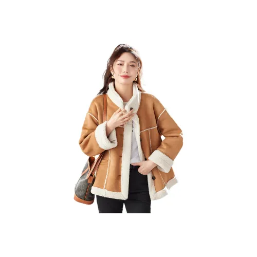 TERRE BLEUE Velvet feel Coat Women's Khaki