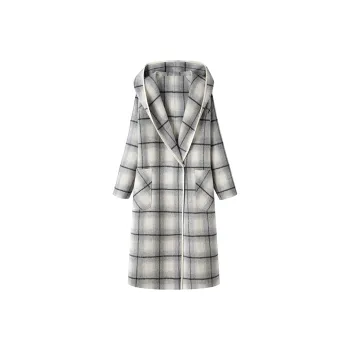 MOSIIMORII Coats Women's Light Gray Plaid