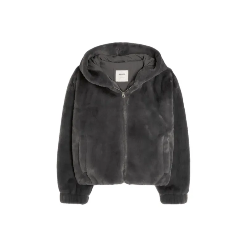 Hollister Velvet-feel Coat Women's Charcoal Gray-0