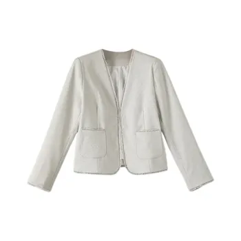 Late White Cropped Coats Women's Light Gray