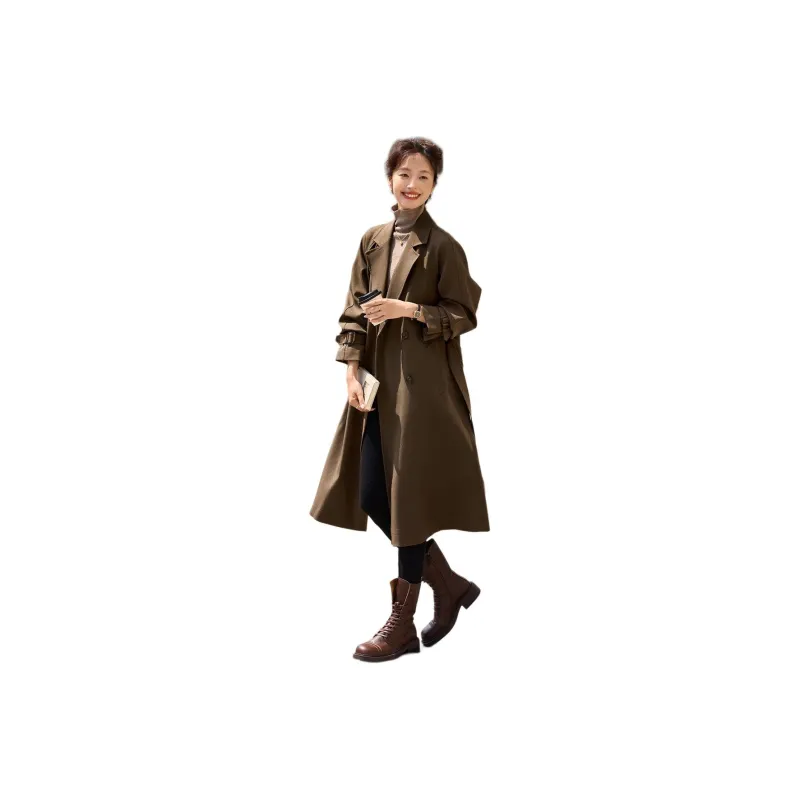 Mo Han Yi Mei Trench Coat Women's Coffee Brown-0