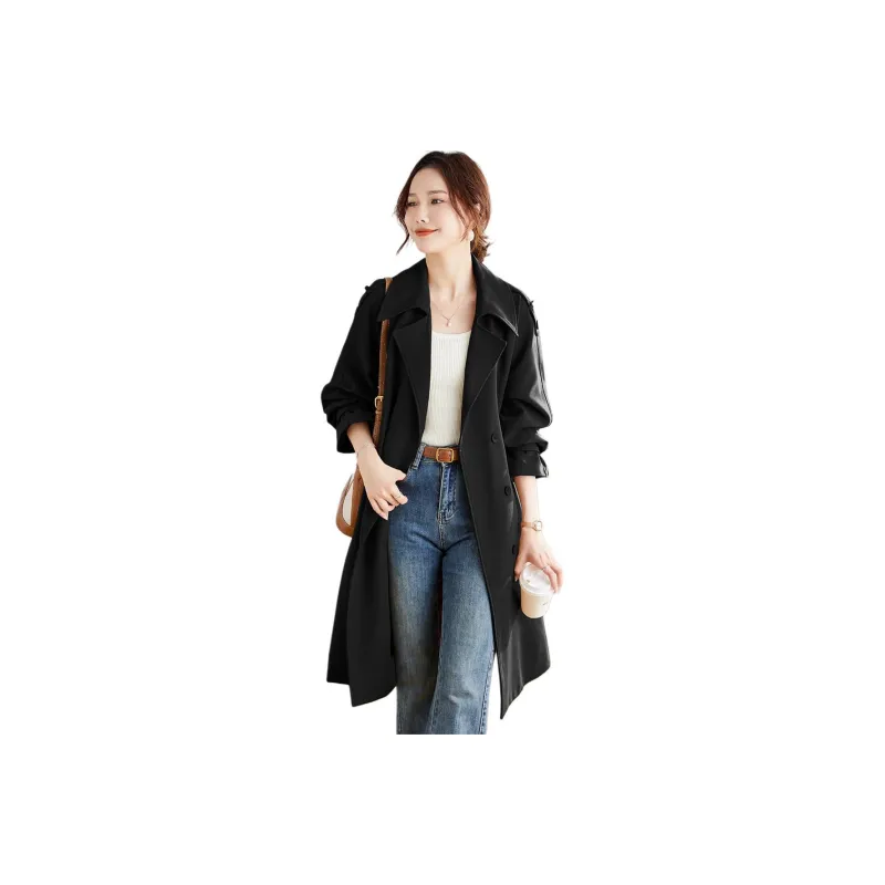 TERRE BLEUE Trench Coat Women's Black-0
